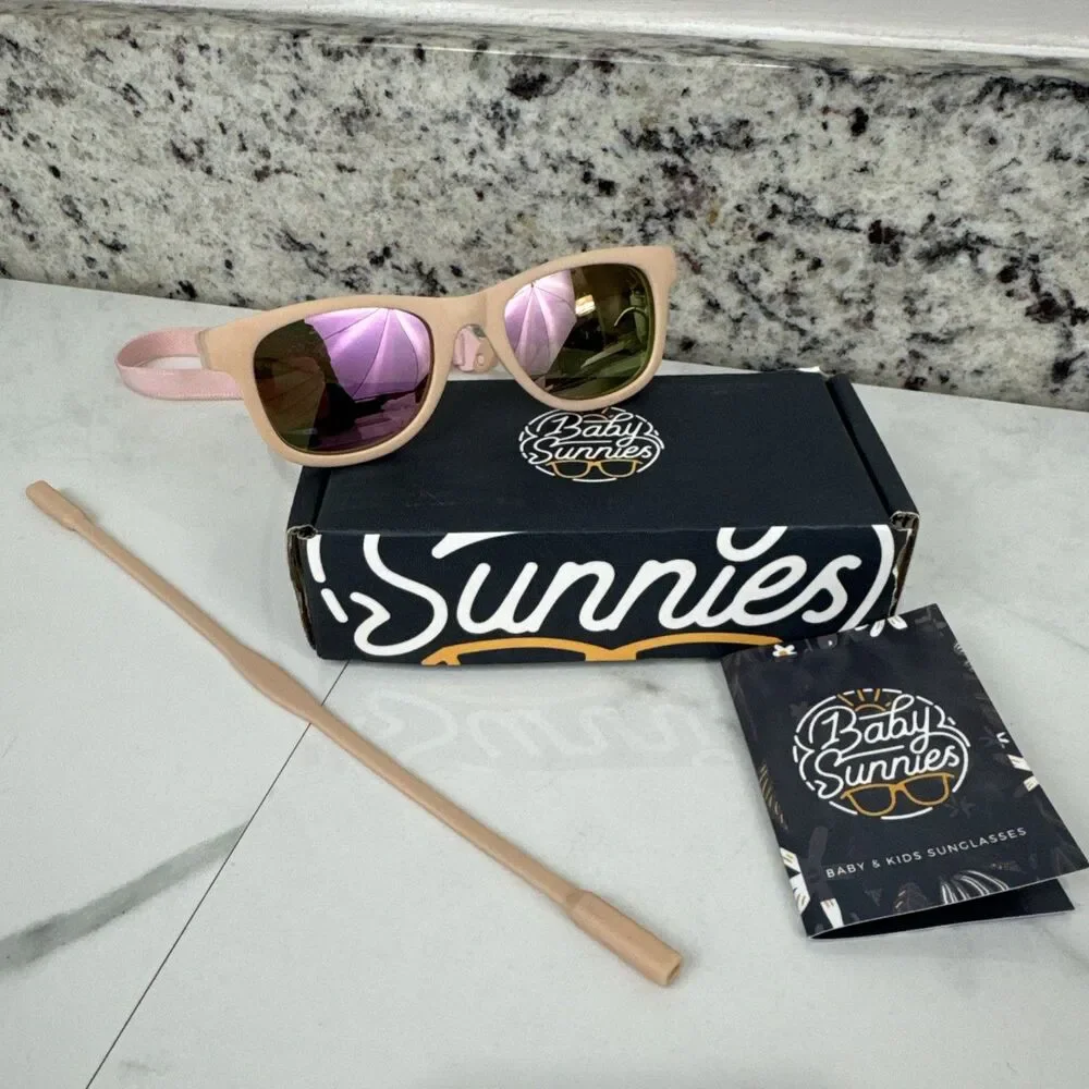 Baby Sunnies Peach Frame Polarized Pink Mirror Lens Sunglasses w/ Box 0-24 Month